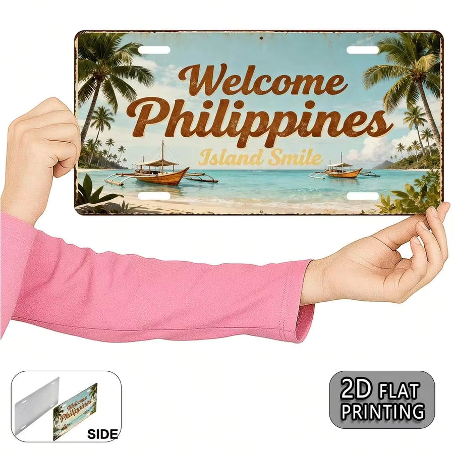 2D Flat - Vintage Metal License Plate From The Philippines, 2D Flat, 2D Print, Single Piece, Decorative Sign (12.0 X 6.0 Inch), Travel Gift, Island Lover, Vacationer, Suitable For Home Wall Decor, Porch, Balcony (For Decoration Only)