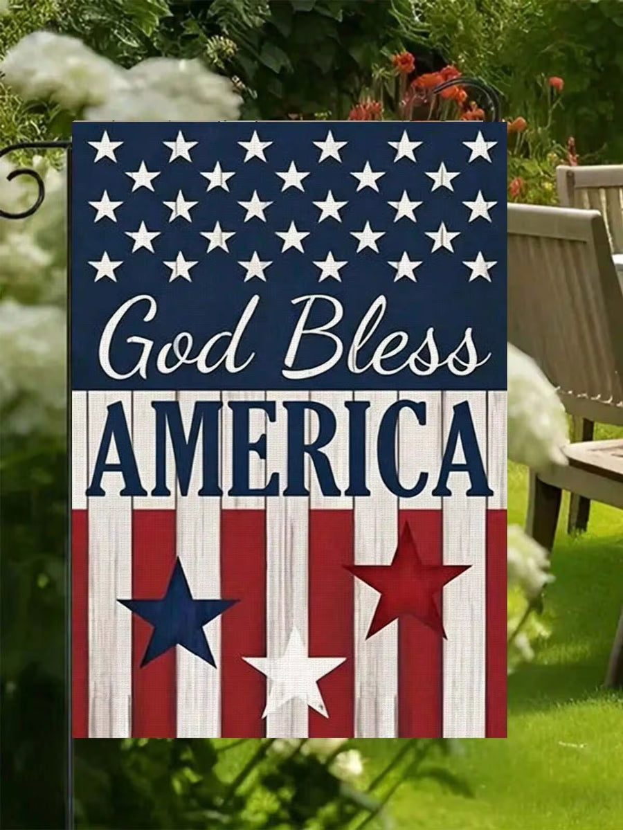 12x18 Inch God Bless America Garden Flag, Patriotic American Flag For Yard, Country Wooden Style Stars And Stripes July 4th Outdoor Banner