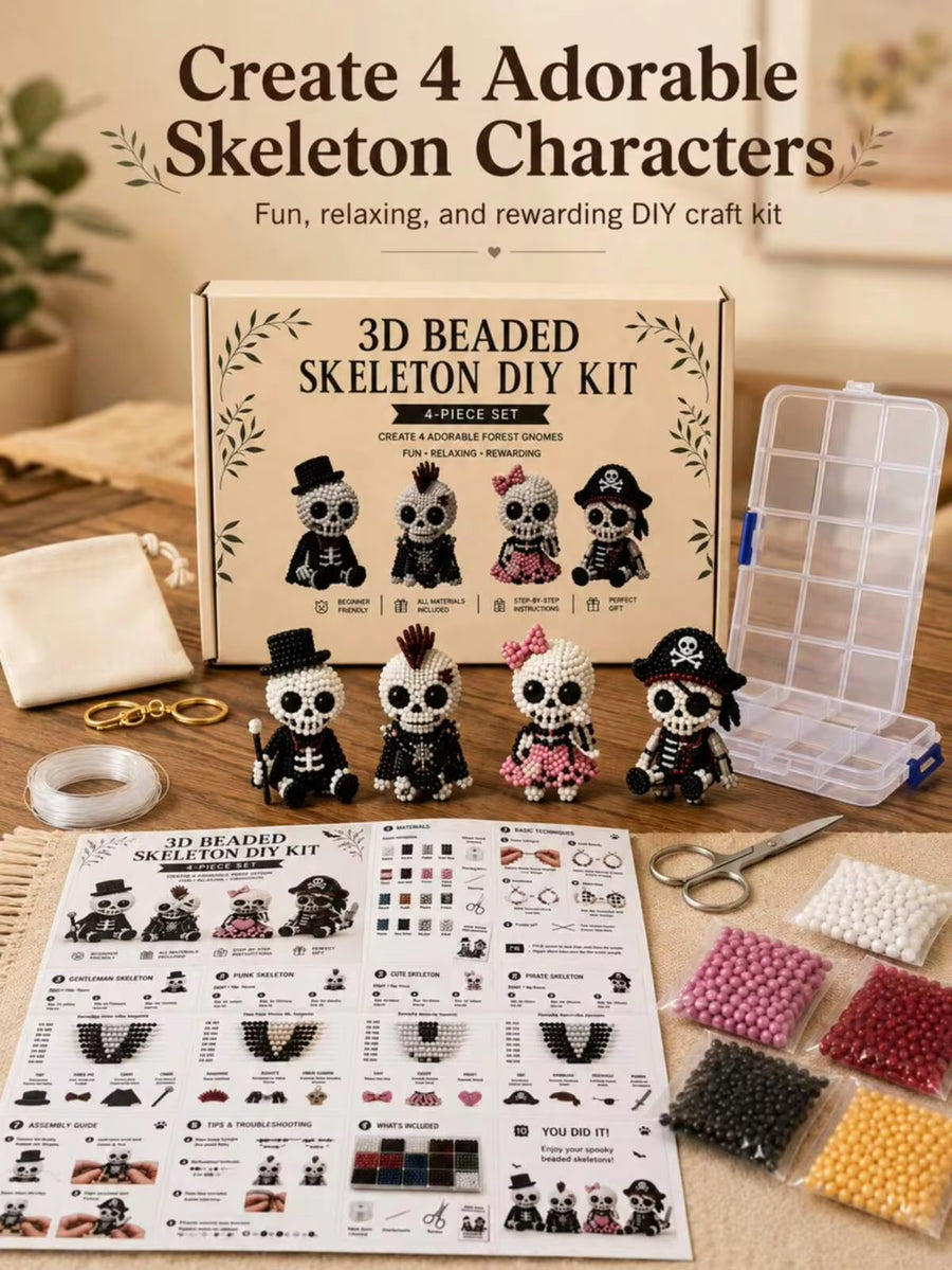 1 Set 3D Beaded Skull DIY Kit, Halloween Beaded Handmade Set, Includes Instructions And Materials, Cute & Quirky Handmade Halloween Decoration Gift